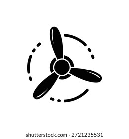 Black and white three bladed propeller solid icon for drone or fan