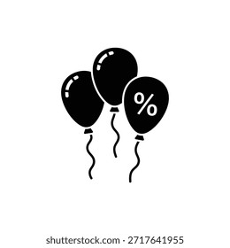 Icono de celebración de tres globos flotantes en blanco y negro