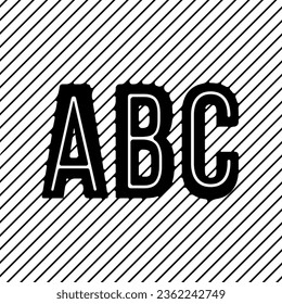 Tres letras en blanco y negro del alfabeto ABC con rayas o líneas. Emblema para elemento logo, diseño de etiqueta, insignias