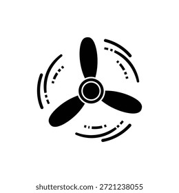 Black and white three-blade propeller icon symbolizing motion or rotation
