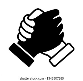 Black and white thumb clasp handshake or homie handshake flat vector icon