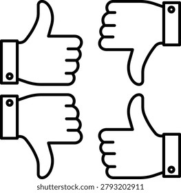 Black and white thumbs up and thumbs down hand with rolled sleeves approval