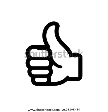 Black and white thumbs up icon. A universal symbol of agreement, indicating approval and positive sentiment. Isolated for versatile use.