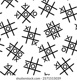 Black and White tic tac toe boards, in a seamless vector repeat, 2 colors