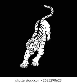 black and white tiger with white background separated in vector format
