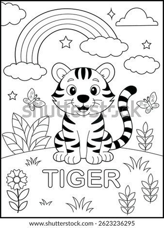 Black and White Tiger Coloring Page for Kids – Fun and Educational Forest Animal Printable Worksheet for Preschool and Kindergarten
