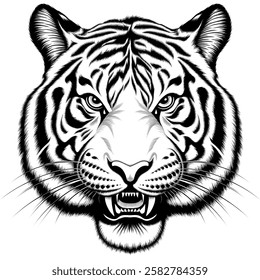 Black and white tiger face, coloring page