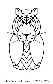 Black and white tiger in a figure nesting dolls on a white background