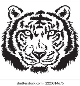 Black and white tiger head isolated on a white background