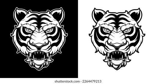 BLACK AND WHITE TIGER HEAD LOGO ILLUSTRATION