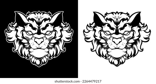 BLACK AND WHITE TIGER HEAD LOGO ILLUSTRATION
