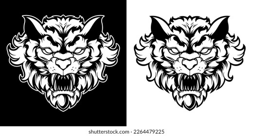 BLACK AND WHITE TIGER HEAD LOGO ILLUSTRATION