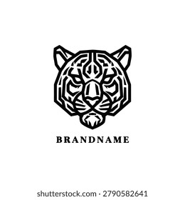 Black and white tiger head logo with geometric design and bold 