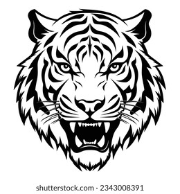 Black And White Tiger Head Silhouette