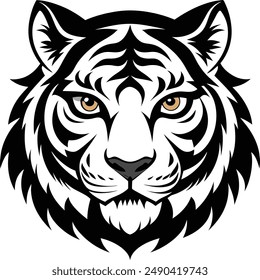 Black and white tiger head silhouette vector illustration art.