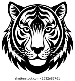 black and white tiger head silhouette vector