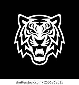 Black and white tiger head silhouette vector illustration art.