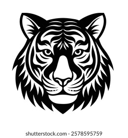 Black And White Tiger Head Silhouette Vector