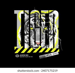 black and white tiger head in tiger slogan graphic vector illustration on black background