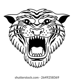 black and white tiger head tattoo roaring wild