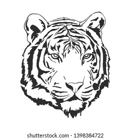 Black and white tiger head vector illustration.