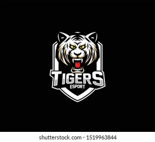 Black and white tiger head vector, esport gaming logo