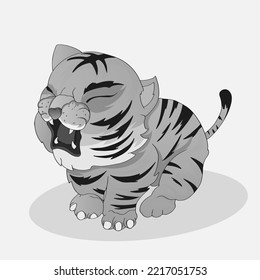 Black and white tiger japan style tattoo print design for t-shirt. . Vector illustration for coloring book, t-shirts, tattoo art, boho design, posters, textiles. Isolated vector illustration