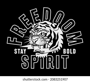 Black and White Tiger with Lightning Illustration with A Slogan Artwork on Black Background for Apparel or Other Uses