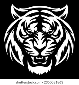 black and white tiger logo in a minimalist style