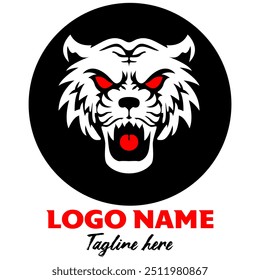 Black and white tiger logo with red eyes