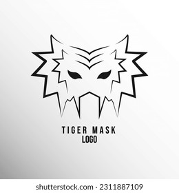 Black and white tiger mask logo line art style in vector