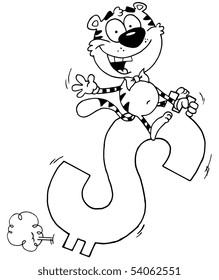 Black And White Tiger Riding On A Dollar Symbol