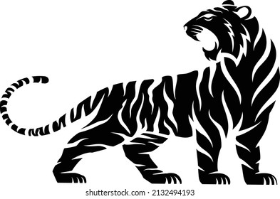 black and white tiger vector drawing

