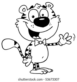 Black And White Tiger Wearing A Bow Tie And Waving