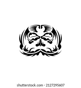 Black and white Tiki mask. Frightening masks in the local ornament of Polynesia. Isolated on white background. Flat style. Vector illustration.