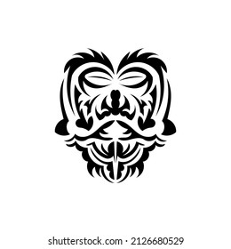 Black and white Tiki mask. Native Polynesians and Hawaiians tiki illustration in black and white. Isolated. Tattoo sketch. Vector.