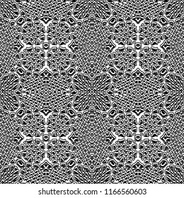 Black and white tile, abstract seamless pattern, vintage vector lattice ornament