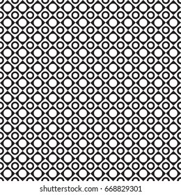 black and white tile chessboard pattern with circles, vector squares background. The geometric dot pattern.