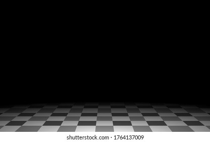 black and white tile floor and spotlight in the dark room