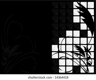 Black white tile floral 1