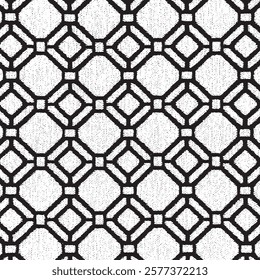 Black and white tileable pattern. Grunge worn damask pattern design. Distressed fabric texture. Overlay texture design. Vector illustration. Eps10.