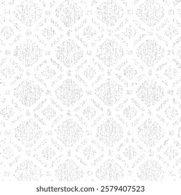 Black and white tileable pattern. Grunge worn damask pattern design. Distressed fabric texture. Overlay texture design. Vector illustration. Eps10.
