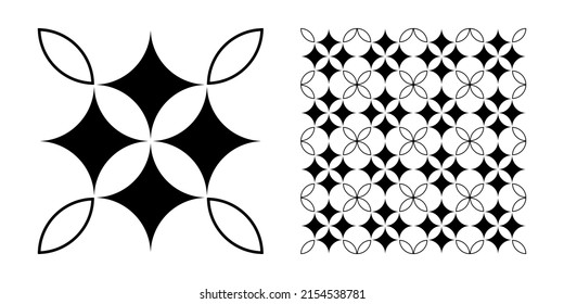 Black and white tiles. Azulejos art design. Spanish, Portugease, Moroccan tiles seamless pattern 