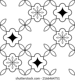 Black and white tiles. Azulejos art design. Spanish, Portugease, Maroccan tiles seamless pattern 