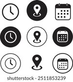 black and white time and date address icon vector for free download