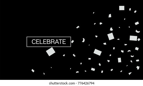 Black and White Tinsel Rich Confetti. Christmas, Birthday, New Year, Party Festive Background. Funky Hipster Grunge Falling Tinsel Confetti. Business Background. Vector Rich Frame, Decoration.