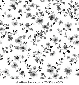 Black and white tiny flower pattern on a white background, small flower, tiny flower seamless pattern vector illustration, doodle summer, kids and baby designs for print fabric.