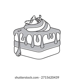 Diseño de ilustración de pan de tiramisú blanco y negro. Icono de arte lineal de Vector de pan de tiramisú.