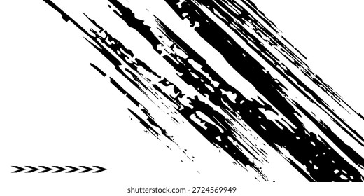Black and white tire track background for rally, drift, motocross, off-road, and other motorsports. Black tire tracks on a white background with worn and splashed dirt effects.