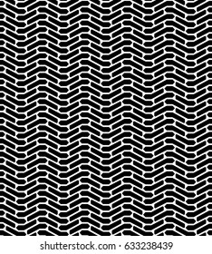 Black and white tire tread protector track abstract geo seamless pattern, vector